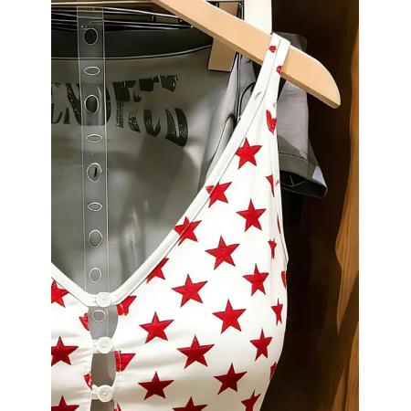 BY18382# 带胸垫美式复古红星星印花吊带背心辣妹风显瘦内搭外穿上衣女潮 服裝批發女裝批發服飾貨源