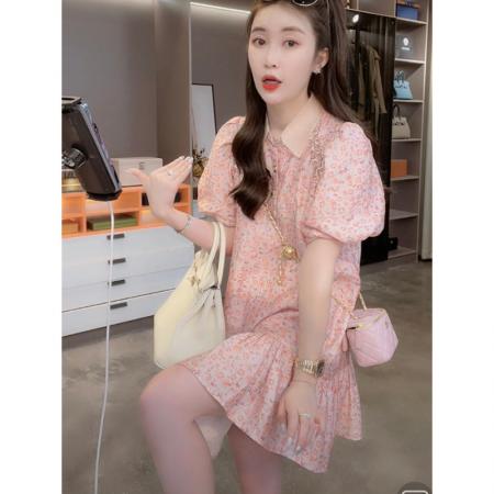 BY18397# 森系碎花甜美娃娃连衣裙女夏季新款韩系宽松显瘦短裙子小个子 服裝批發女裝批發服飾貨源