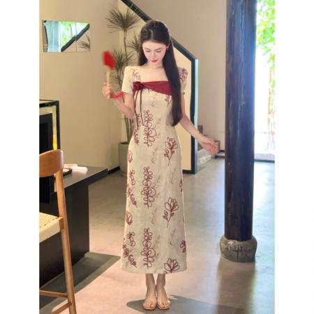 BY18398# 浮生若梦新中式国风改良绣花裙女夏棉麻旗袍连衣裙 服裝批發女裝批發服飾貨源