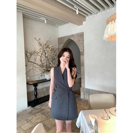 BY18405# 特别漂亮掐腰小裙子高级感通勤职业小个子灰色西装连衣裙早春绝 服裝批發女裝批發服飾貨源