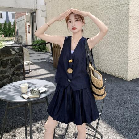 BY18410# 高级感小众设计时尚套装女夏新款小个子马甲阔腿短裤两件套潮 服裝批發女裝批發服飾貨源