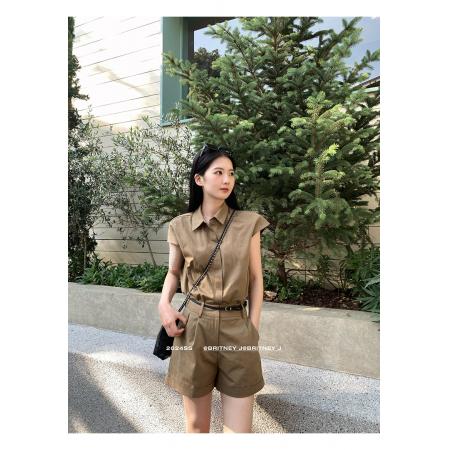 BY18419# 法式复古休闲衬衫上衣套装女高级感气质小个子工装短裤两件套夏季 服裝批發女裝批發服飾貨源