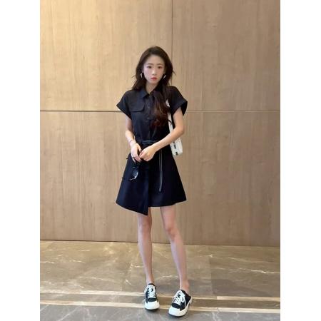 BY18421# 欧洲站新款高级感连衣裙子名媛小众黑色不规则工装连体裤女夏 服裝批發女裝批發服飾貨源