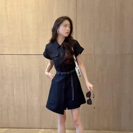 BY18421# 欧洲站新款高级感连衣裙子名媛小众黑色不规则工装连体裤女夏 服裝批發女裝批發服飾貨源