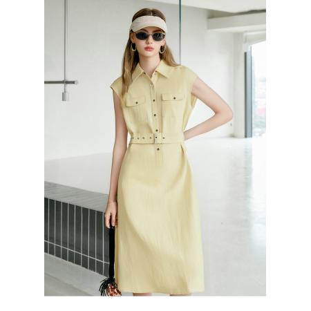 BY18425# 欧货夏季新款时尚百搭显瘦高级感无袖收腰衬衫式连衣裙女长裙 服裝批發女裝批發服飾貨源