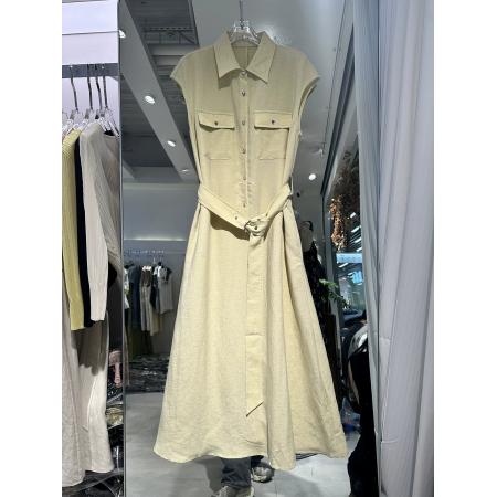 BY18425# 欧货夏季新款时尚百搭显瘦高级感无袖收腰衬衫式连衣裙女长裙 服裝批發女裝批發服飾貨源