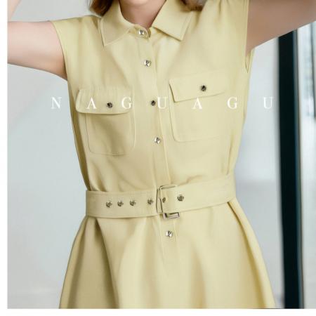 BY18425# 欧货夏季新款时尚百搭显瘦高级感无袖收腰衬衫式连衣裙女长裙 服裝批發女裝批發服飾貨源