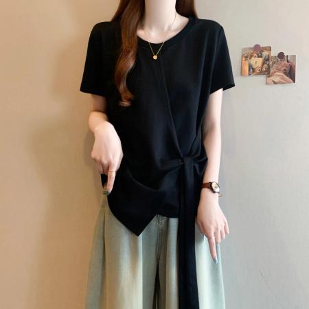 BY18431# 夏季新款大码女时尚休闲百搭不规则设计宽松显瘦T恤上衣 服裝批發女裝批發服飾貨源