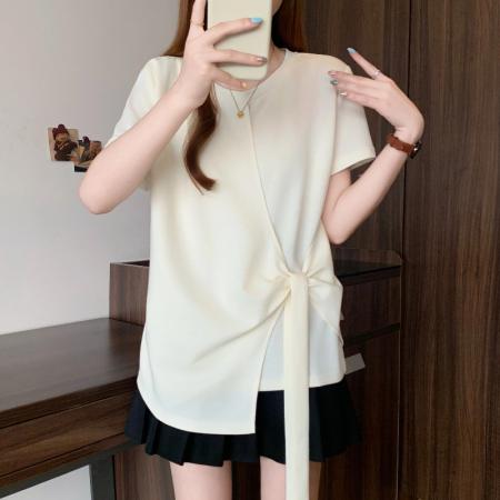 BY18431# 夏季新款大码女时尚休闲百搭不规则设计宽松显瘦T恤上衣 服裝批發女裝批發服飾貨源