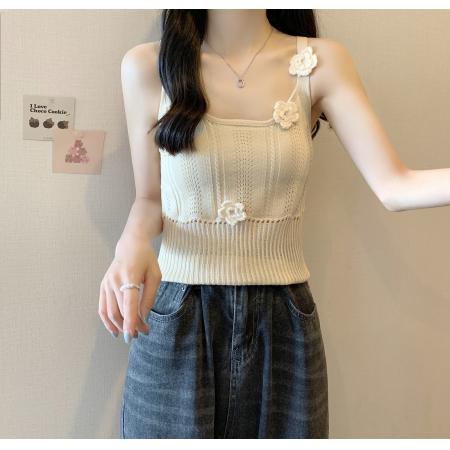 BY18432# 短款小众花朵针织吊带小背心女夏打底衫辣妹露脐外穿上衣 服裝批發女裝批發服飾貨源