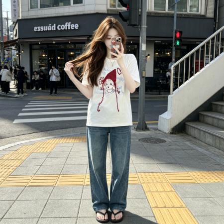 BY18433# 东大门夏季新款纯棉短袖T恤女宽松大码女装立体帽子印花上衣 服裝批發女裝批發服飾貨源