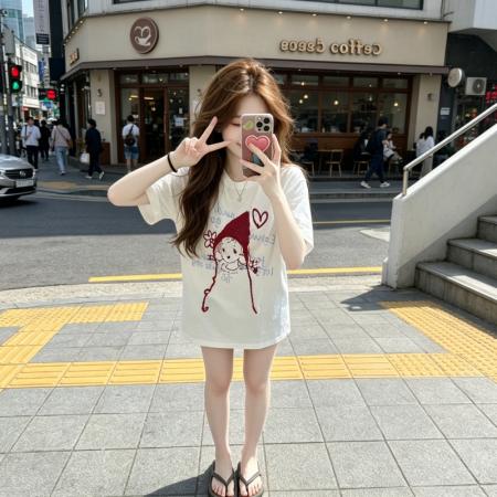 BY18433# 东大门夏季新款纯棉短袖T恤女宽松大码女装立体帽子印花上衣 服裝批發女裝批發服飾貨源