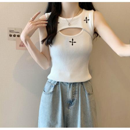 BY18435# 白色镂空工字吊带背心女夏季设计感辣妹修身无袖上衣外穿 服裝批發女裝批發服飾貨源