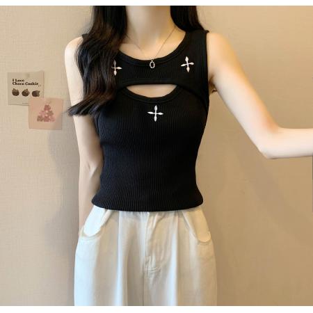 BY18435# 白色镂空工字吊带背心女夏季设计感辣妹修身无袖上衣外穿 服裝批發女裝批發服飾貨源