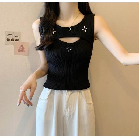 BY18435# 白色镂空工字吊带背心女夏季设计感辣妹修身无袖上衣外穿 服裝批發女裝批發服飾貨源