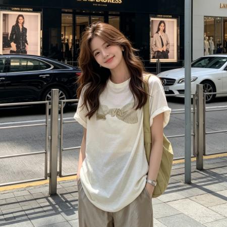 BY18436# 韩系宽松显瘦蝴蝶结印花肤感棉质圆领短袖T恤女 服裝批發女裝批發服飾貨源