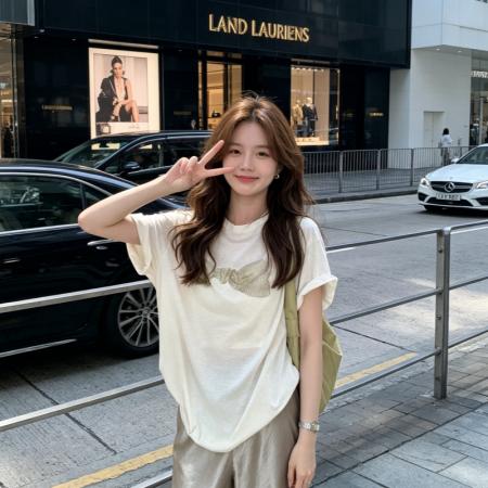 BY18436# 韩系宽松显瘦蝴蝶结印花肤感棉质圆领短袖T恤女 服裝批發女裝批發服飾貨源