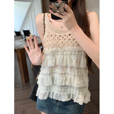BY18439# 法式甜美蕾丝蛋糕型吊带背心夏季外穿甜美无袖上衣 服裝批發女裝批發服飾貨源
