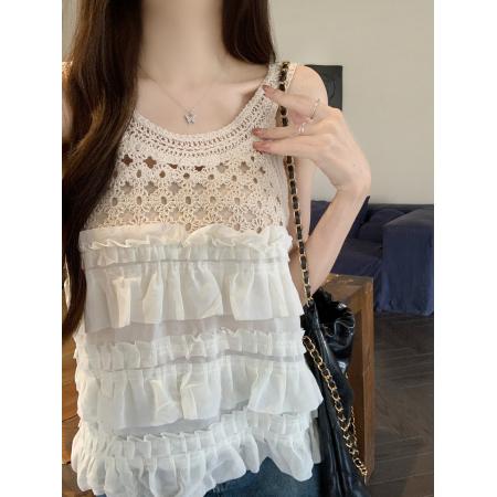 BY18439# 法式甜美蕾丝蛋糕型吊带背心夏季外穿甜美无袖上衣 服裝批發女裝批發服飾貨源