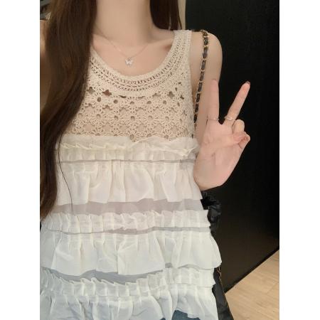 BY18439# 法式甜美蕾丝蛋糕型吊带背心夏季外穿甜美无袖上衣 服裝批發女裝批發服飾貨源