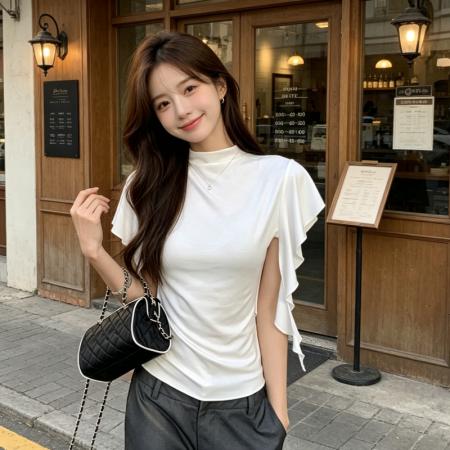 BY18441# 短袖t恤女新款夏穿搭半高领设计感小众修身白色上衣 服裝批發女裝批發服飾貨源