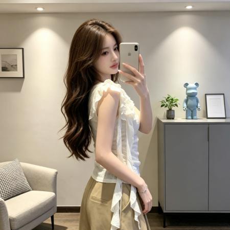 BY18442# 法式纯欲小众设计感荡领飘带斜肩t恤女夏季褶皱露肩上衣 服裝批發女裝批發服飾貨源