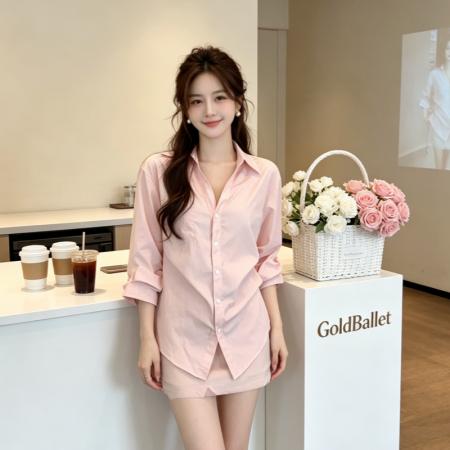 BY18443# 冰氧棉翻领短款不规则防晒衬衫上衣新款秋小衫衫衣女装 服裝批發女裝批發服飾貨源