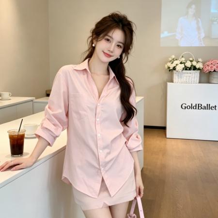 BY18443# 冰氧棉翻领短款不规则防晒衬衫上衣新款秋小衫衫衣女装 服裝批發女裝批發服飾貨源