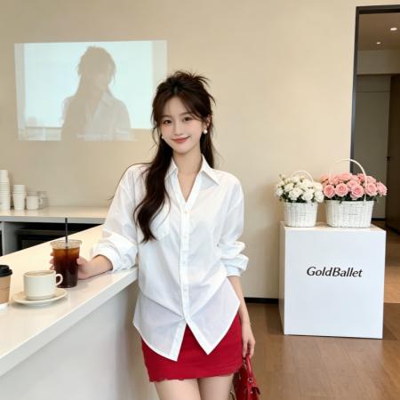 BY18443# 冰氧棉翻领短款不规则防晒衬衫上衣新款秋小衫衫衣女装 服裝批發女裝批發服飾貨源