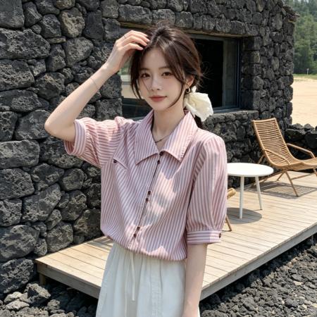 BY18449# 法式气质条纹...