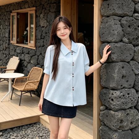 BY18449# 法式气质条纹斜襟领短袖设计感衬衫女装夏季新款别致休闲上衣 服裝批發女裝批發服飾貨源