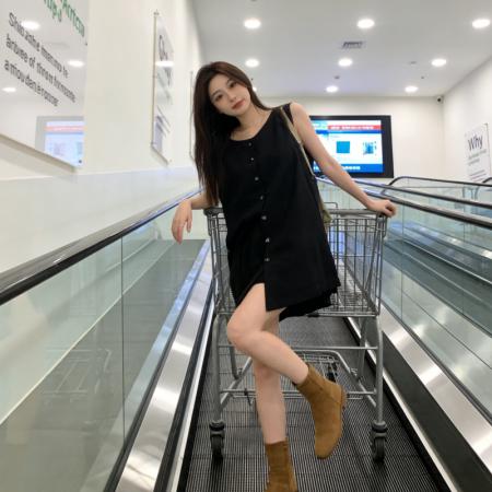 BY18462# 韩系套装黑色背心马甲上衣女装夏季松紧腰休闲直筒短裤气质两件套 服裝批發女裝批發服飾貨源