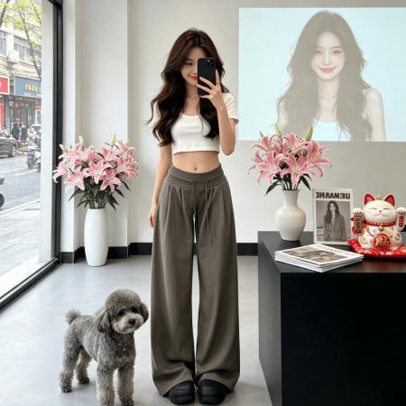 BY18466# 时尚辣妹美式松紧腰运动裤休闲阔腿裤女春夏季新款宽松拖地裤 服裝批發女裝批發服飾貨源