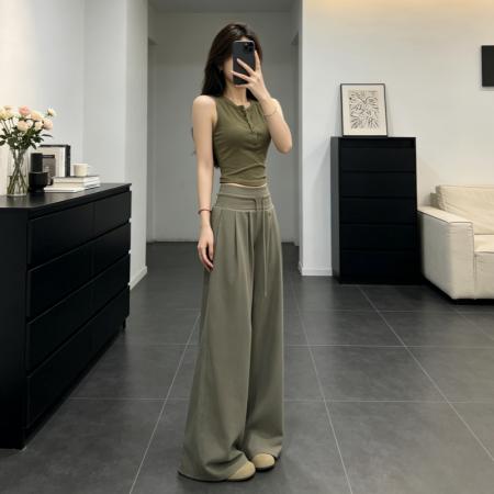 BY18466# 时尚辣妹美式松紧腰运动裤休闲阔腿裤女春夏季新款宽松拖地裤 服裝批發女裝批發服飾貨源