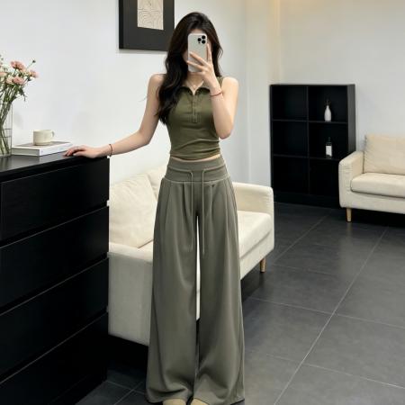 BY18466# 时尚辣妹美式松紧腰运动裤休闲阔腿裤女春夏季新款宽松拖地裤 服裝批發女裝批發服飾貨源