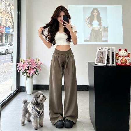 BY18466# 时尚辣妹美式松紧腰运动裤休闲阔腿裤女春夏季新款宽松拖地裤 服裝批發女裝批發服飾貨源