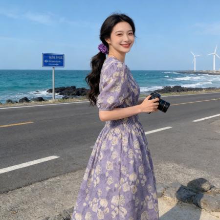 BY18469# 夏季新款设计感温柔收腰气质初恋裙子法式茶歇泡泡袖碎花连衣裙女 服裝批發女裝批發服飾貨源