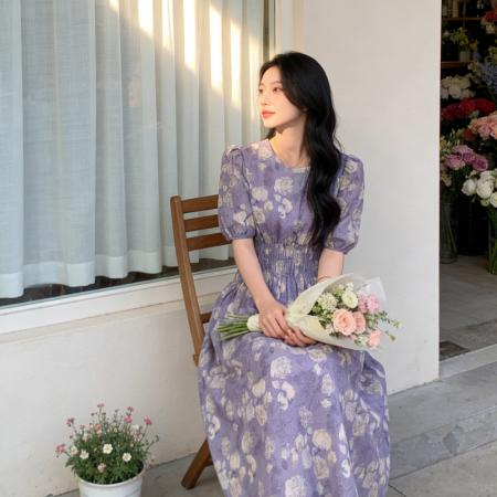 BY18469# 夏季新款设计感温柔收腰气质初恋裙子法式茶歇泡泡袖碎花连衣裙女 服裝批發女裝批發服飾貨源