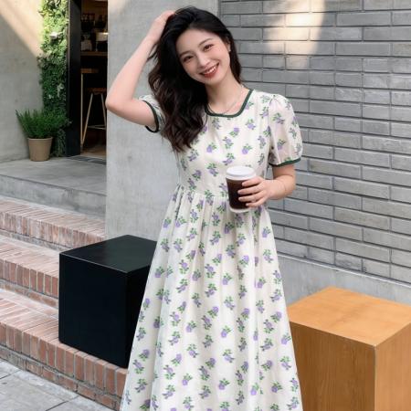 BY18471# 夏季新款高级感法式茶歇长裙收腰显瘦气质仙女碎花百搭连衣裙 服裝批發女裝批發服飾貨源