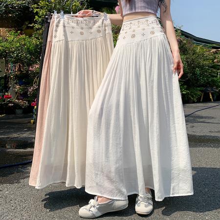 BY18475# 重工烫钻半身裙夏季女小众垂感高腰A字裙度假民族风裙子长裙 服裝批發女裝批發服飾貨源