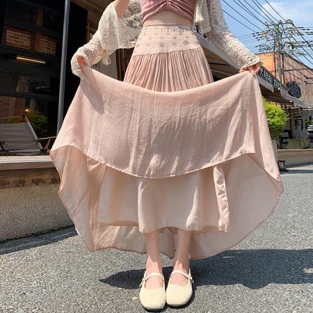 BY18475# 重工烫钻半身裙夏季女小众垂感高腰A字裙度假民族风裙子长裙 服裝批發女裝批發服飾貨源