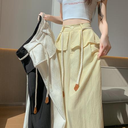 BY18476# 冰丝屁帘休闲阔腿裤女夏季薄款新款高级感垂感山本直筒裤 服裝批發女裝批發服飾貨源