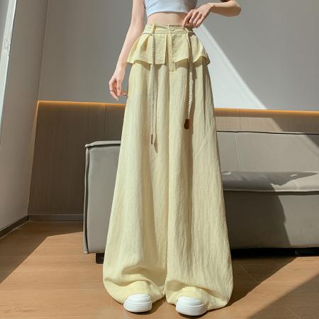 BY18476# 冰丝屁帘休闲阔腿裤女夏季薄款新款高级感垂感山本直筒裤 服裝批發女裝批發服飾貨源