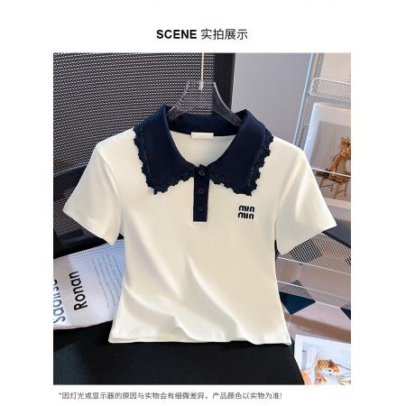 BY18482# 正肩撞色娃娃领短袖t恤女夏季新款修身翻领polo衫上衣 服裝批發女裝批發服飾貨源