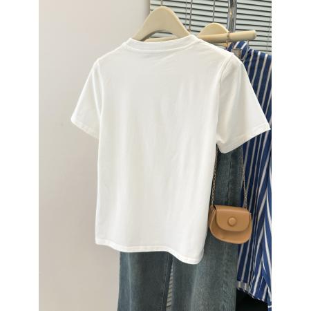 BY18490# 韩系白色卡通贝壳印花设计感正肩短袖T恤女夏季宽松慵懒上衣 服裝批發女裝批發服飾貨源