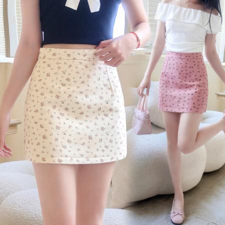 BY18491# 温柔风韩系小碎花牛仔短裙高腰显瘦直筒修身包臀a字半身裙 服裝批發女裝批發服飾貨源