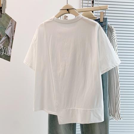 BY18492# 夏季新款韩版设计感撞色拼接收腰显瘦百搭减龄短袖T恤 服裝批發女裝批發服飾貨源