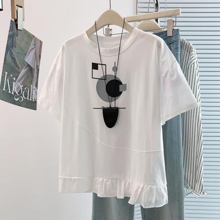 BY18493# 夏新款韩版设计感不规则荷叶边宽松休闲减龄百搭显瘦短袖T恤 服裝批發女裝批發服飾貨源