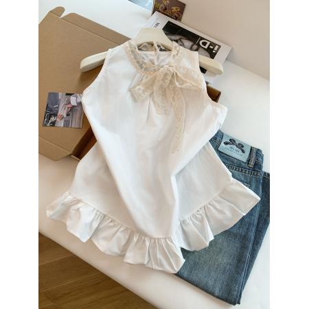 BY18501# ～无袖挂脖露肩上衣女夏多巴胺穿搭法式小资娃娃衫背心衬衫 服裝批發女裝批發服飾貨源