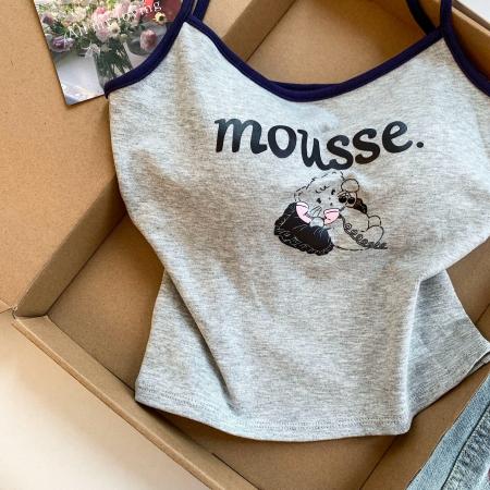 BY18503# ～设计感卡通猫咪印花撞色吊带背心女夏季外穿带胸垫短款上衣 服裝批發女裝批發服飾貨源